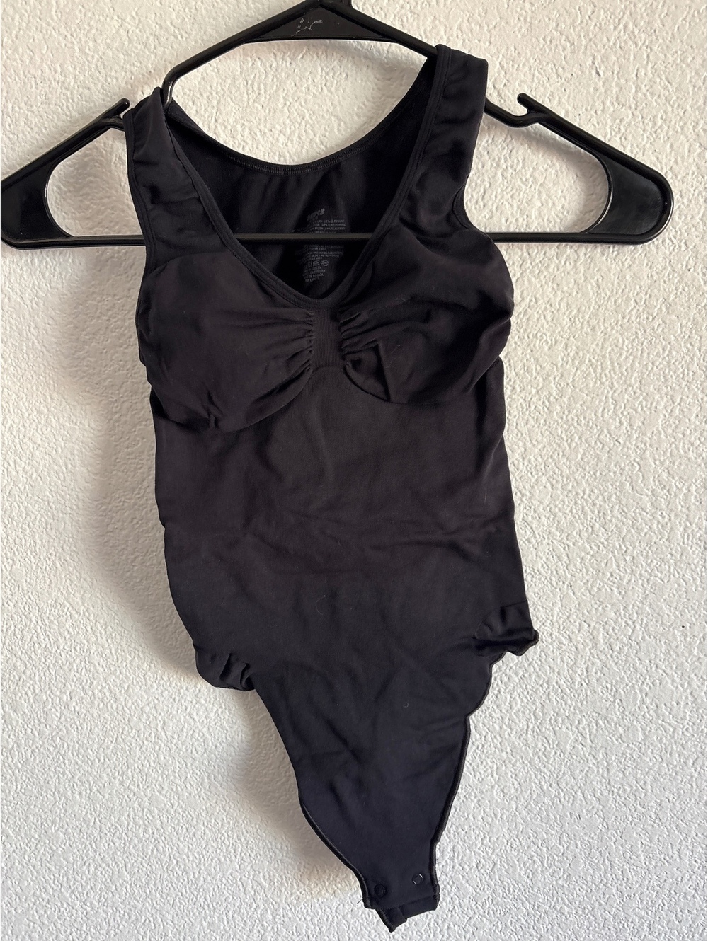 Black Sleeveless Bodysuit with Ruched Bust, Size Large, Made in Turkey